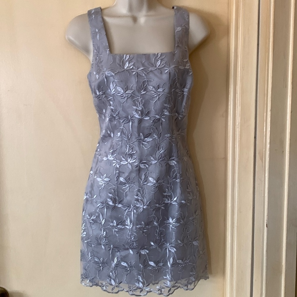 Bebe silver and grey lace sheath dress size 4
